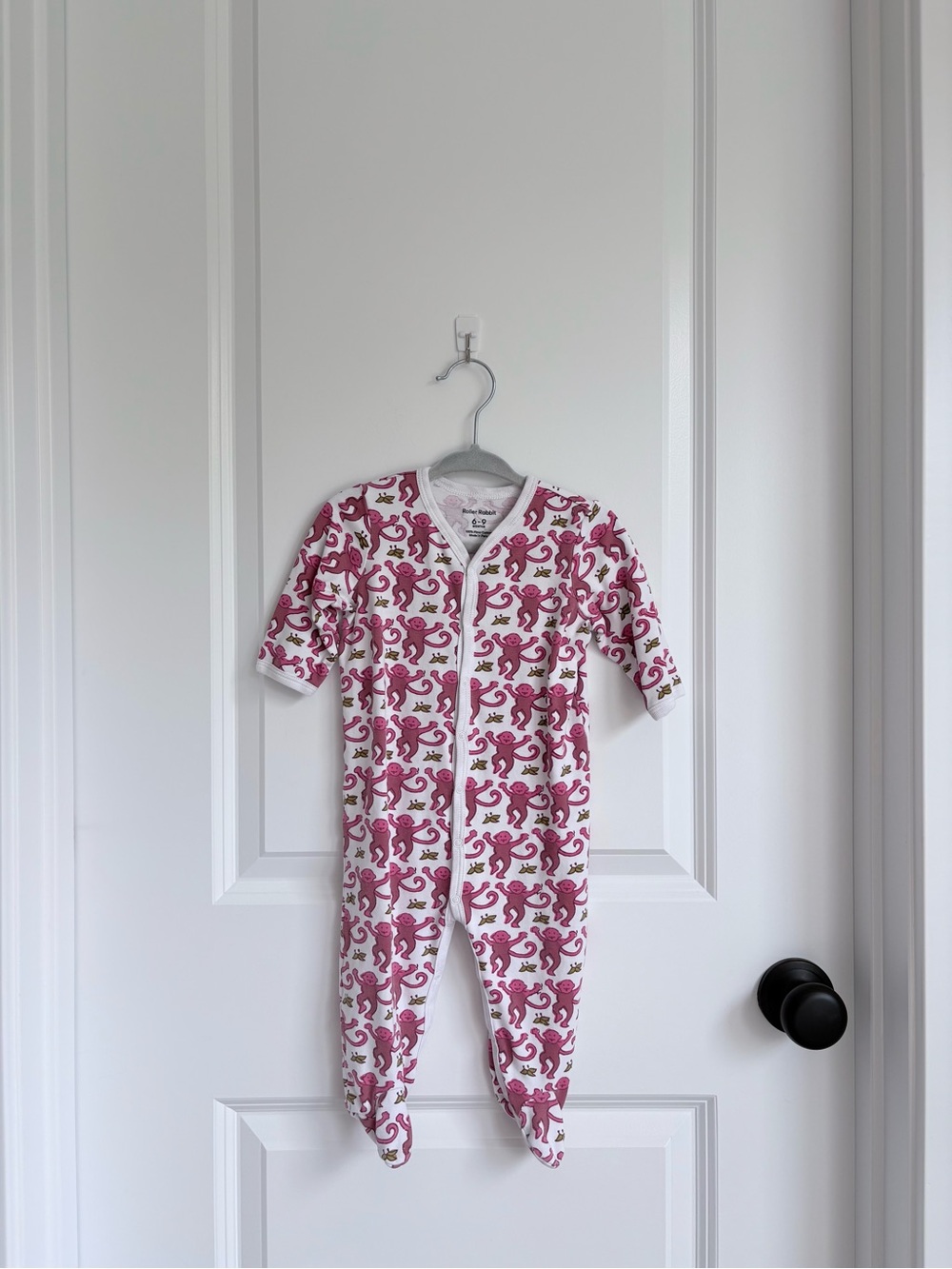 Roller Rabbit Pink Monkey Pima Cotton Snap Footie